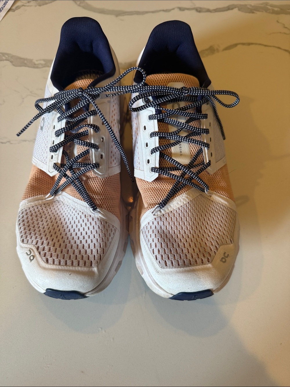 On Running Men’s Cloudrunner Athletic Shoes - White, Tan & Navy M7 W9